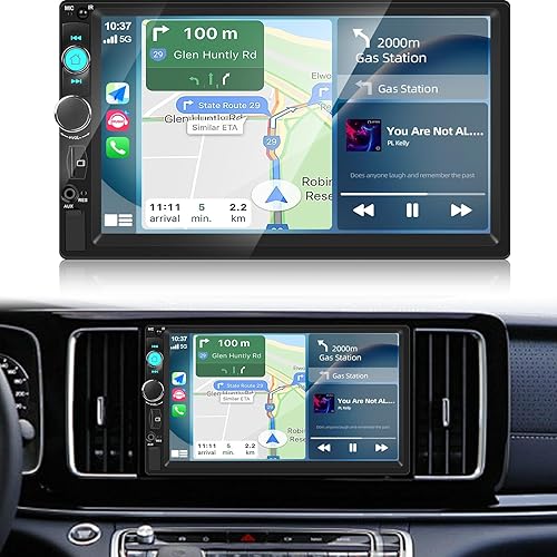 NHOPEEW Estéreo de auto doble DIN de 7 pulgadas con cámara de respaldo, radio de pantalla táctil de 2 DIN con enlace de espejo con cable, Bluetooth
