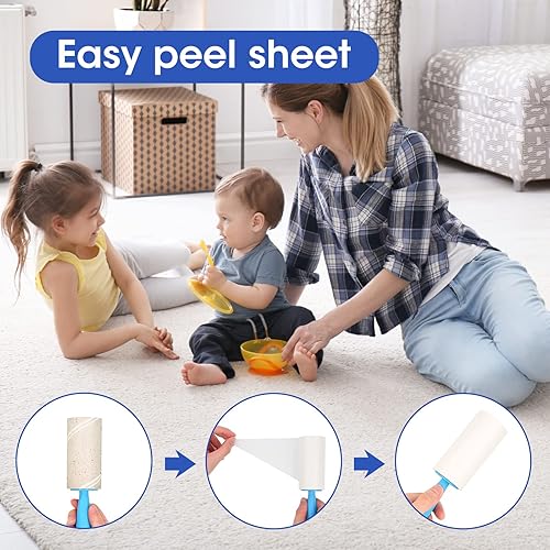 Miniatura 3 de Rodillos de pelusa para pelo de mascotas, repuestos de rodillos de pelusa extra pegajosos, 5 rodillos, 450 hojas con 2 asas reforzadas actualizadas,