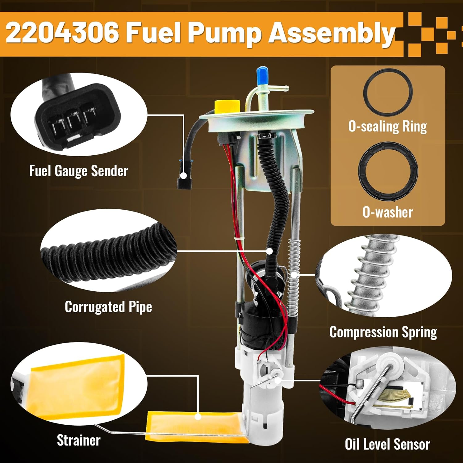 2204306 2520817 Fuel Pump Assembly Module for Polaris Ranger 500 2009-2013, Ranger 700 4X4 EFI/XP/CREW 2008 2009, Ranger 800 4X4 6X6 EFI/Crew 2010 Replace OE 2521121 2520864