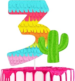 Mexican PiÃ±ata 3rd Birthday Cake Topper - Perfect for a boy or girl Mexican-themed birthday party, piata-themed party, anniversary party, or baby shower party cactus decorations - SugarGer
