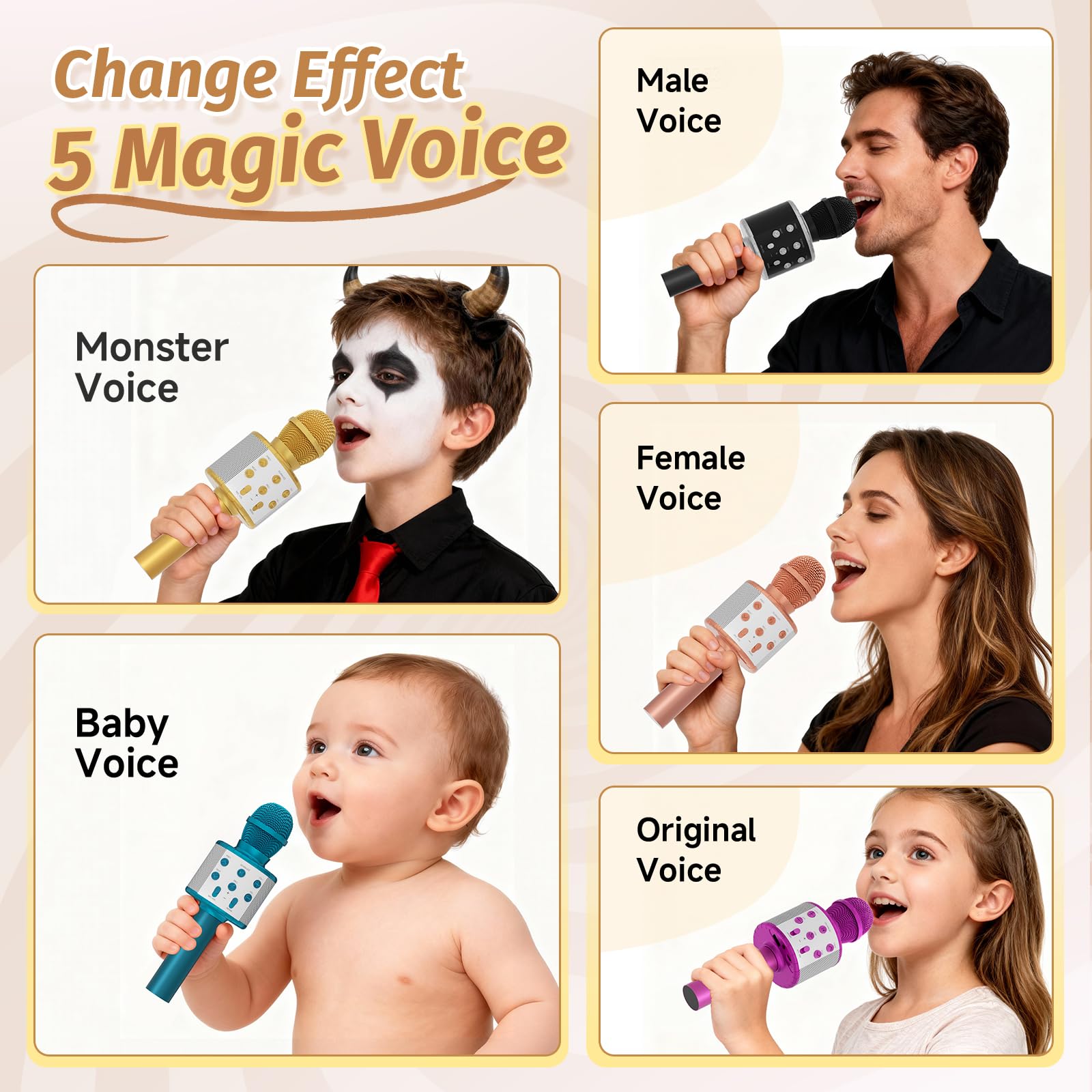 Mikrofon Karaoke Bluetooth Bezprzewodowy dla Dzieci, Przenośny z LED, Kompatybilny z Android/iOS