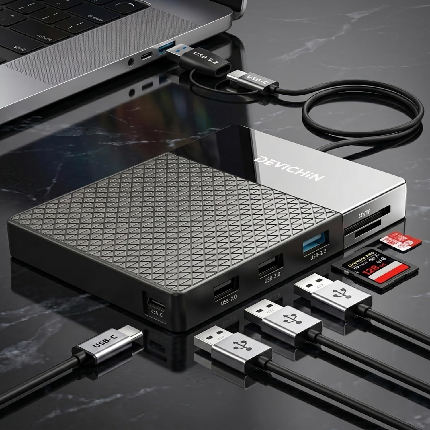 1TB External Hard Drive, USB C & USB 3.0 Multiport Hub+ SD/TF Card Reader 7-in-1 All in One, Docking Station, Multi-Function HDD for Windows, Mac, Android, iPhone 15/16/17, Laptop, Desktop