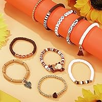 Vista 5 de Leitee 10 piezas Regalos de vacaciones Pulseras Heishi Surfer Pulseras de arcilla polimérica elásticas para mujer Regalos para fiestas Suministros