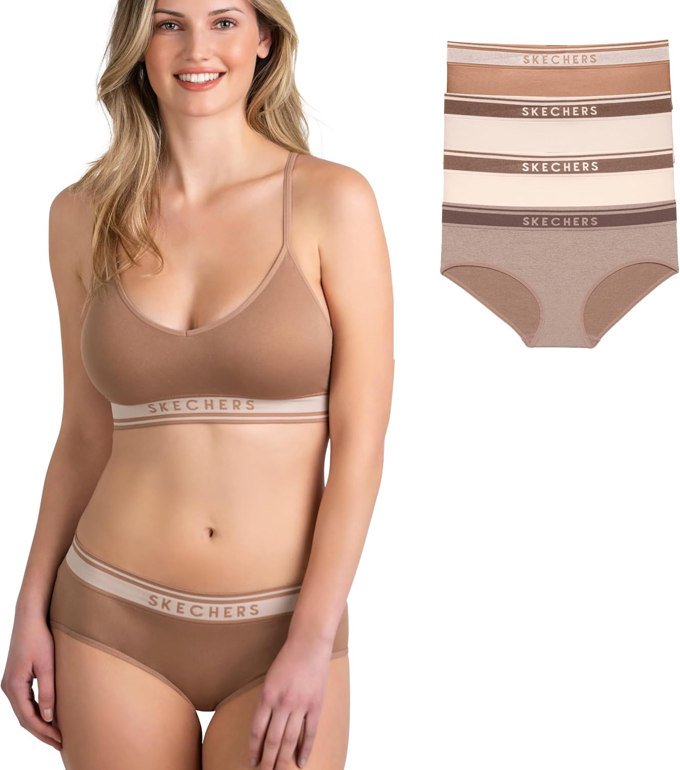 Skechers 4 Pack Womens Undwear, Solid Seamless Panty with Logo, Ropa Interior Sin Costuras, Moisture Wicking