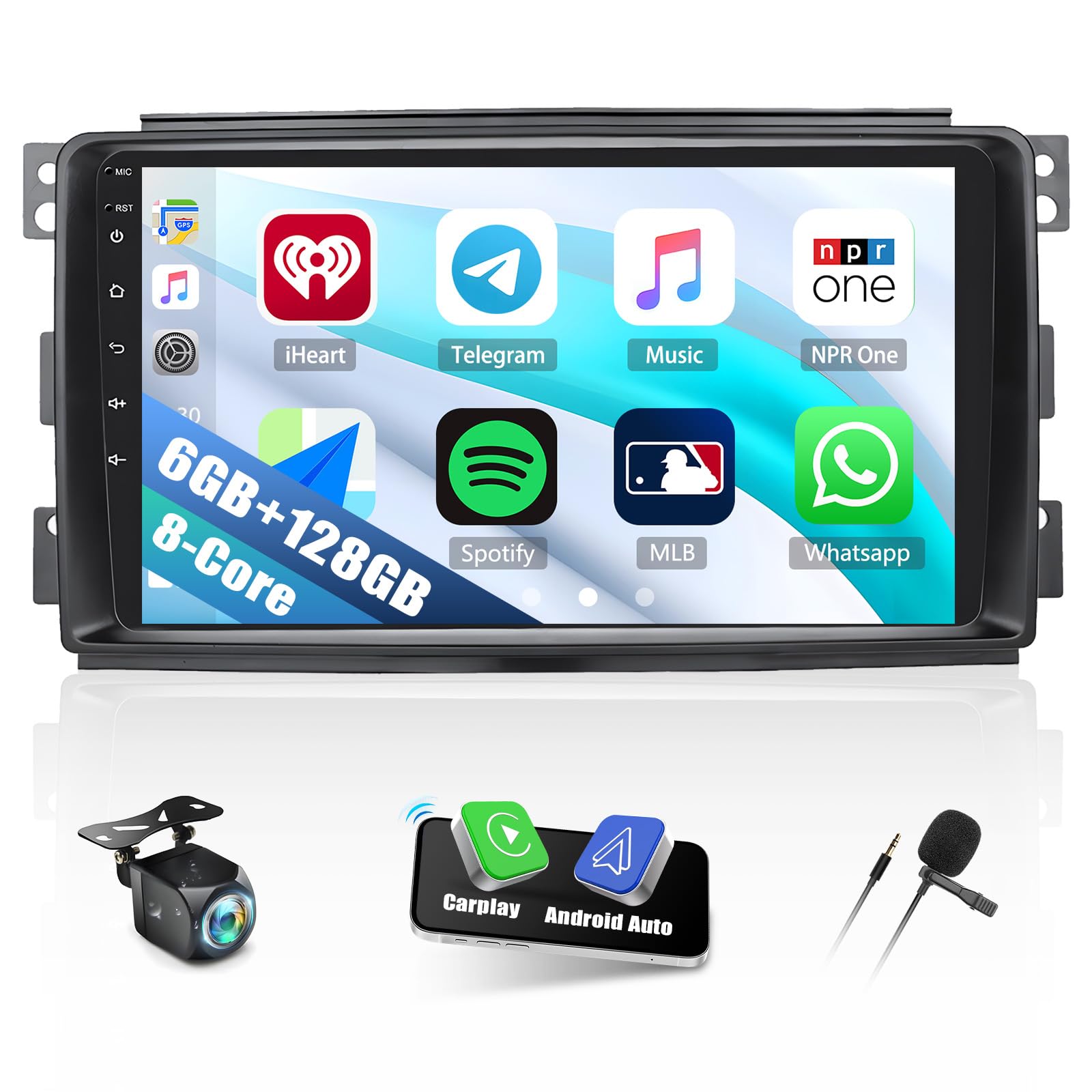 6+128G 8 Core Android 13 Autoradio 2 Din Carplay Android Auto per Mercedes Benz Smart Fortwo 451 2005-2010 Autoradio con Schermo 9 pollici con Bluetooth GPS FM RDS WiFi DSP/EQ Telecamera Posteriore
