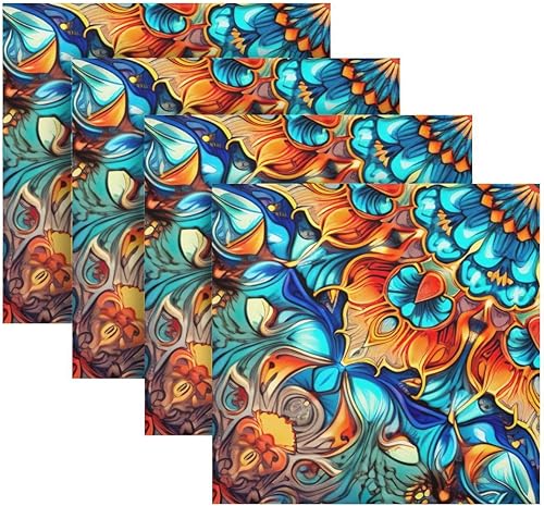 Miniatura 5 de Nander Hermosas servilletas de tela de mandala, suaves, cómodas, reutilizables, juego de 6 servilletas perfectas para cenas familiares, bodas,