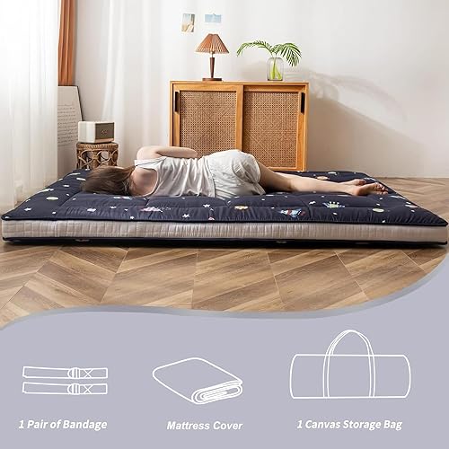 Miniatura 2 de Colchón de futón extra grueso, acolchado japonés plegable enrollable colchón para dormir, colchón portátil plegable para acampar Shikibuton,