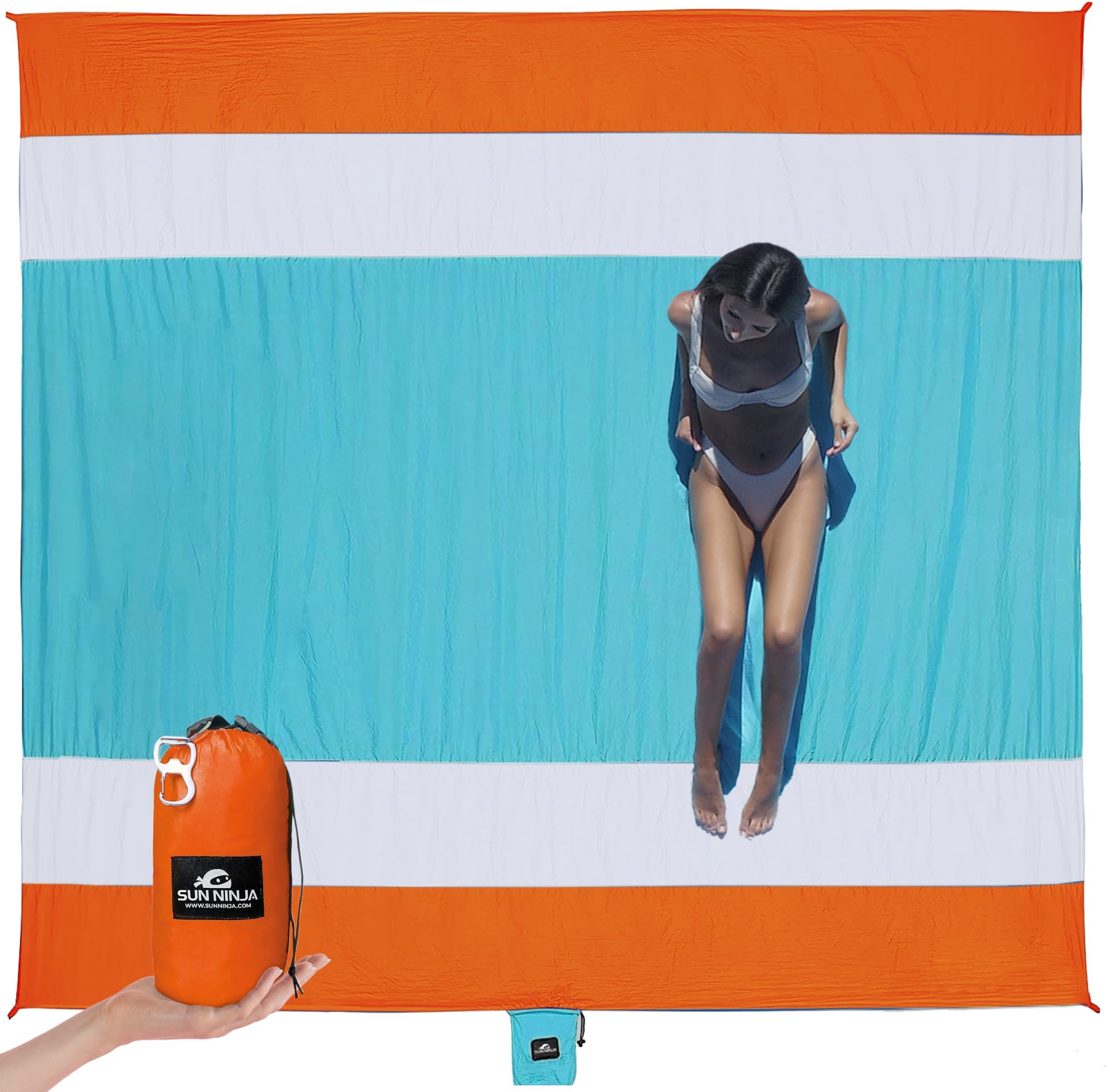 SUN NINJA Sand Proof Beach Blanket - Sand Free Beach Mat, Lightweight & Quick Dry Beach Essentials with Travel Bag, Giant Beach Blanket (10'x9') Perfect for Outdoors, Picnic, Camping & Travel