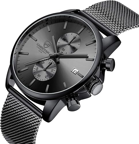 Vista 2 de GOLDEN HOUR - Reloj de moda para hombre, elegante, minimalista, de cuarzo, analógico, malla de acero inoxidable, impermeable, cronógrafo