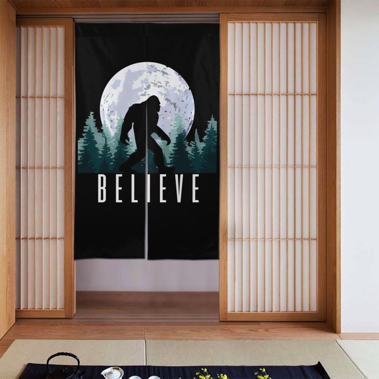 Lukiyys Bigfoot Sasquatch Monsters Full Moon Door Curtains,Doorways Curtains for Windows,Bedroom Divider 34"X 56"