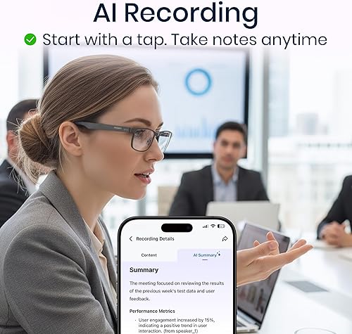 Miniatura 9 de Gafas inteligentes con IA para hombres y mujeres, marco de titanio, traducción en tiempo real, grabación de reuniones, asistente de IA con ChatGPT,