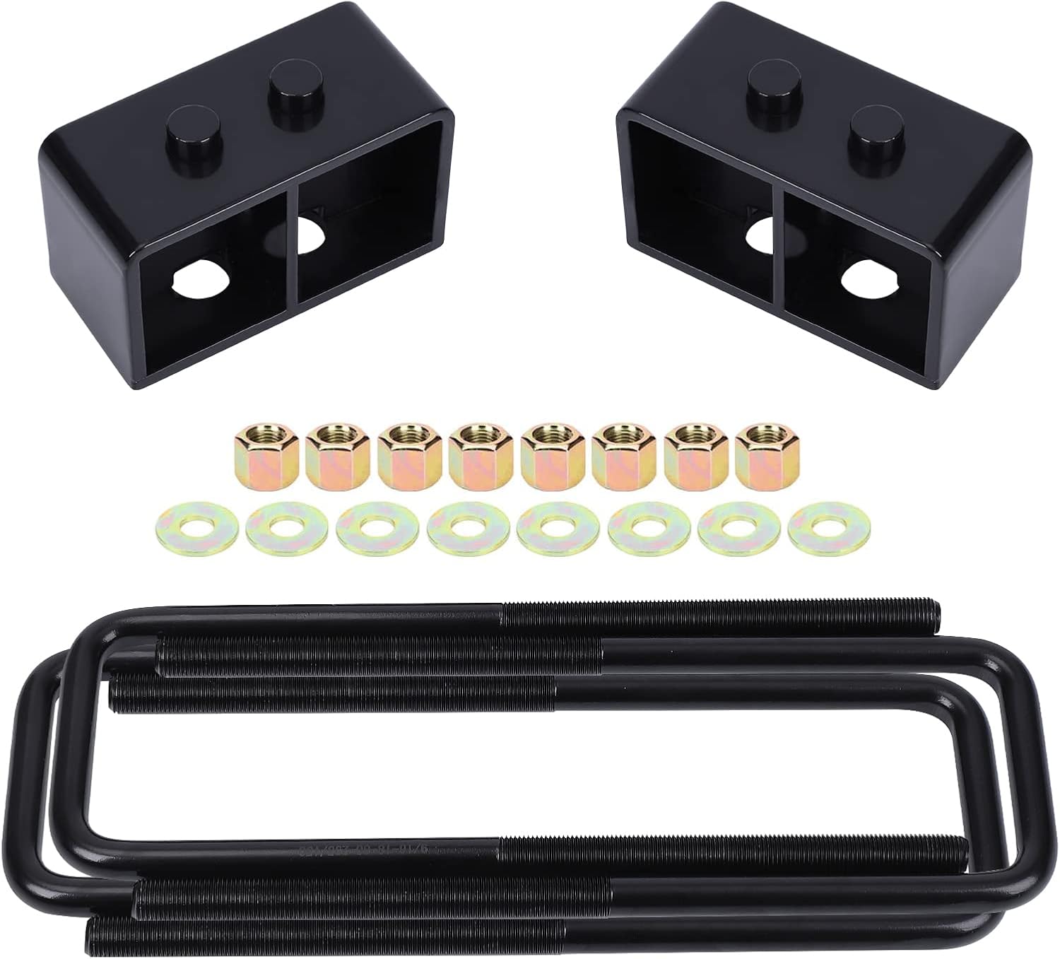 3" F150 Leveling Lift Kits - 3 inch Raise Blocks & U-bolts Set, Leaf Rear Leveling Lift End Block Kit and Extra Long Square Leaf Spring Axle U Bolts for 2004-2021 F150 2WD/4WD