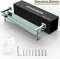 Vista 8 de 24-Inch Modern Wall-Mounted Bathroom Glass Shelf with 1 Shelf, Brushed Nickel, 1 Towel Bar, 45 lbs Weight Capacity