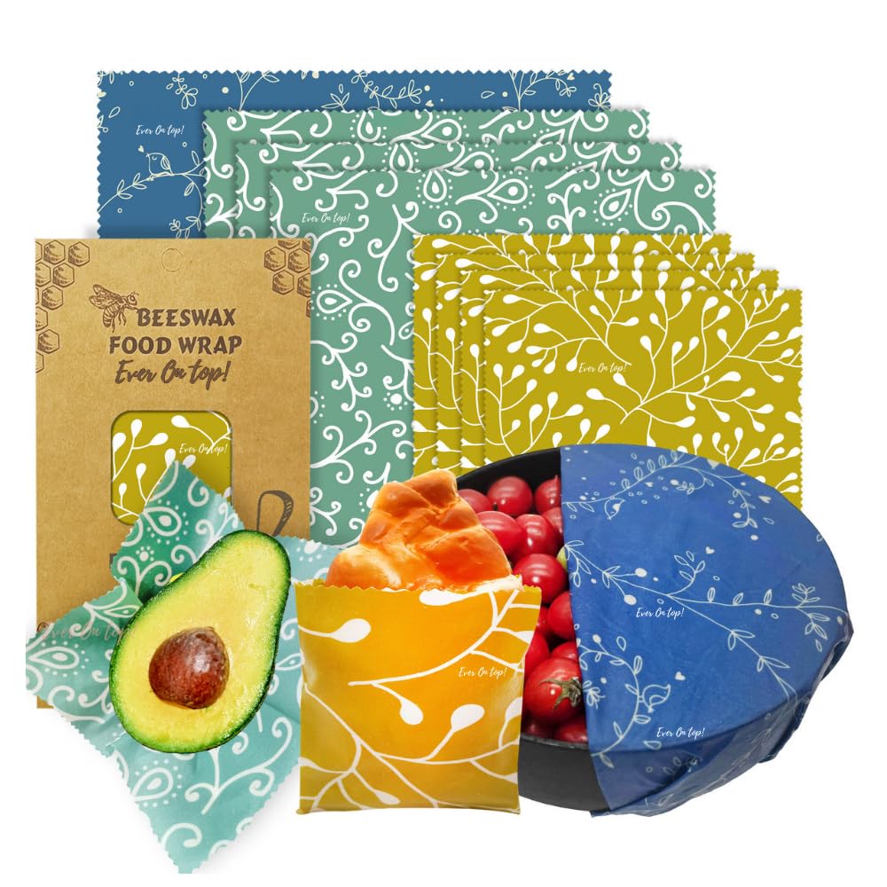 9 Pack Reusable Beeswax Wraps For Food - Zero Waste, Organic Bee wrap for food leftovers, Fruit, Bees wax paper food wrap