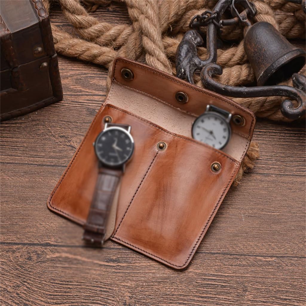 Vintage Tree Paste Leather Watch Bag Square Snap Button Outdoor Portable Couple Box image 4