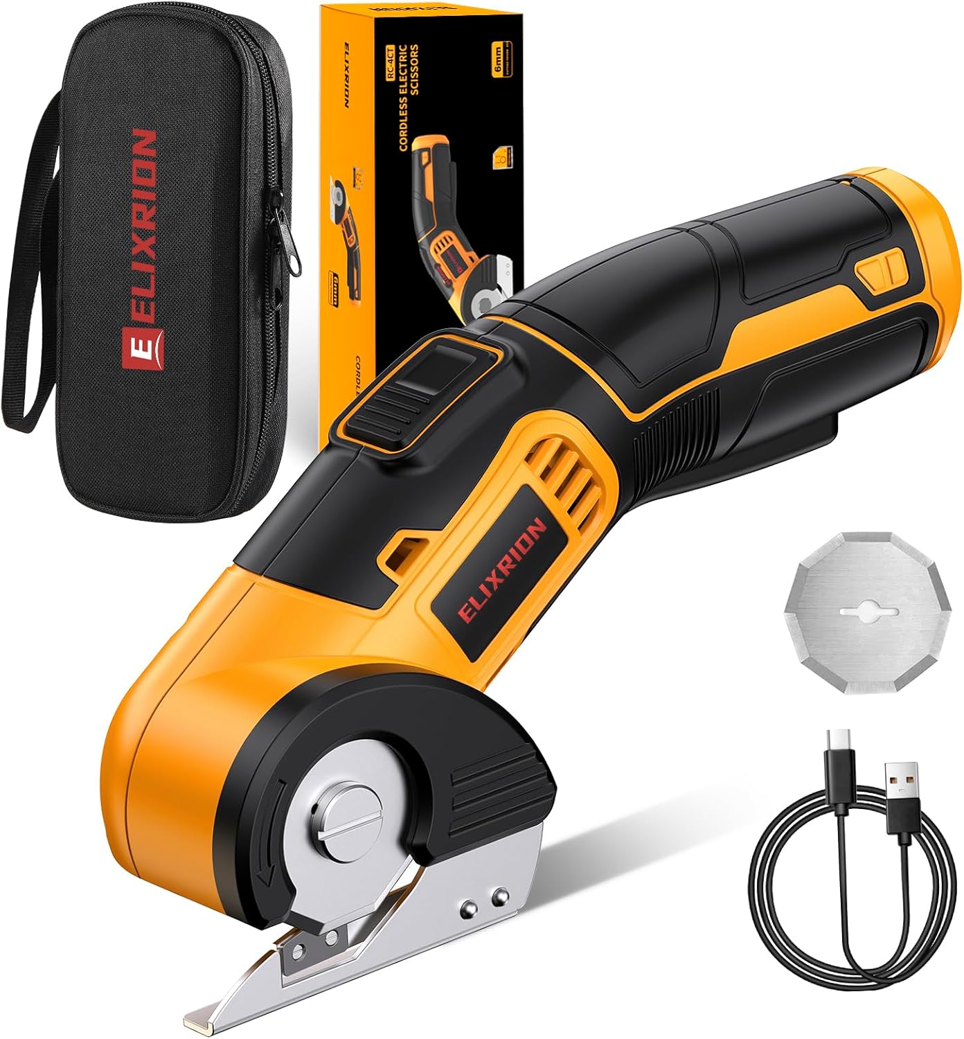 Tijeras eléctricas inalámbricas rotativas con 2 cuchillas y bolsa de almacenamiento, recargable de 4 V y 2000 mAh, resistente para tela de cartón,