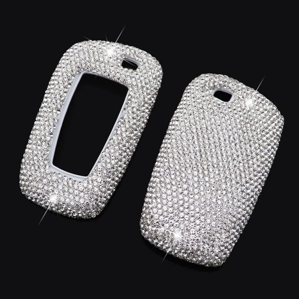 Handmade Bling Crystal Diamond Key Fob Cover Compatible with BMW 1 2 3 4 5 6 7 Series X1 X2 X3 X4 X5 X6 Z4 M5 (A, Silver)