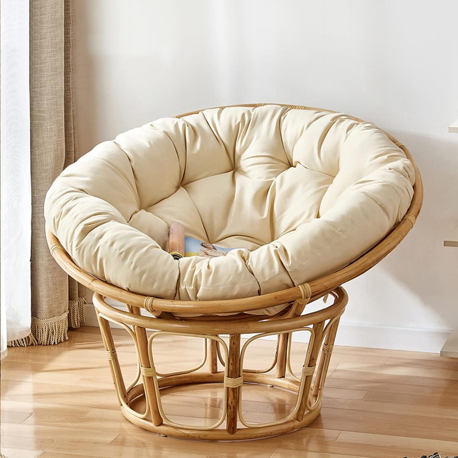 ATLION Round Chair Cushion, Waterproof Overstuffed Hammock Seating Cushion Rocker Chair Pads for Hanging Egg Chair Folding Garden Sofa Removable Zippered(Beige,40cm/16in)