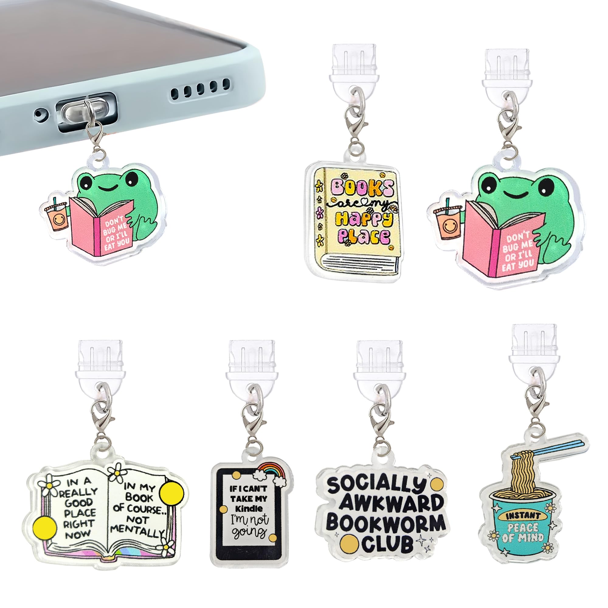 6 ciondoli per e-reader, a tema lettura, tappi antipolvere compatibili con porta di ricarica di tipo C, regalo per amanti dei libri lettori, uomini, donne, studenti, accessori per e-reader