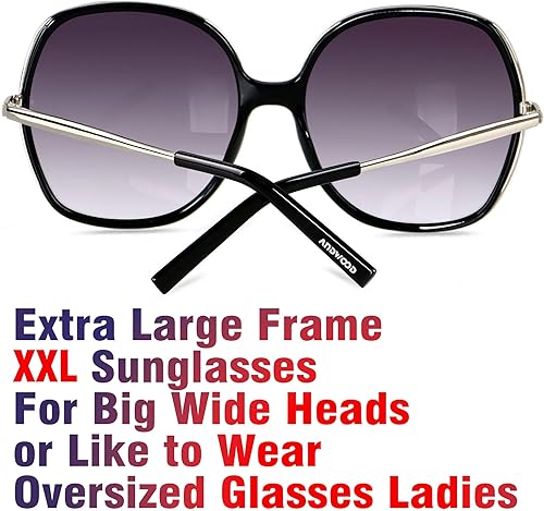 Miniatura 2 de ANDWOOD Lentes de sol de gran tamaño para mujer, grandes, cuadrados, con marco ancho, retro, a la moda, protección UV