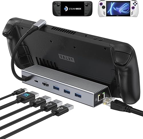Estación de acoplamiento para cubierta de vapor, base de cubierta de vapor 6 en 1 con HDMI 2.0 4K 60Hz+Gigabit Ethernet 1000Mbps+3 USB-A 3.0+ USB C