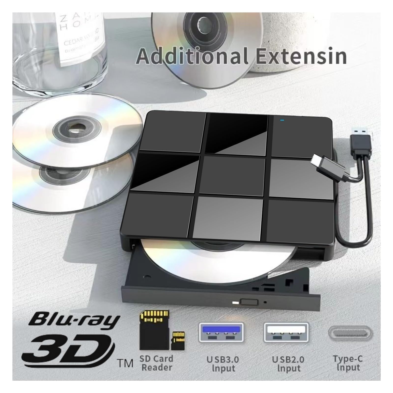 Lettore DVD, Unità ottica portatile USB 3.0 Type-C 7 in 1 UHD 4K Blu-ray BD DVD Burner(Blu-ray Player)