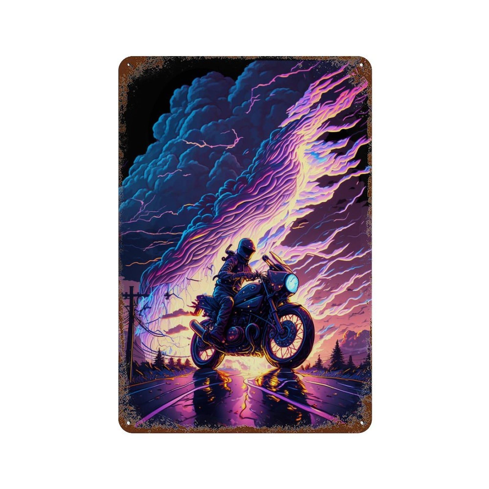 Thunderstorm Motorcycle Ride Retro Metal Sign 11.8"x7.9", Decorative Metal Wall Art for Basement, Hobby Room And Garage Decor