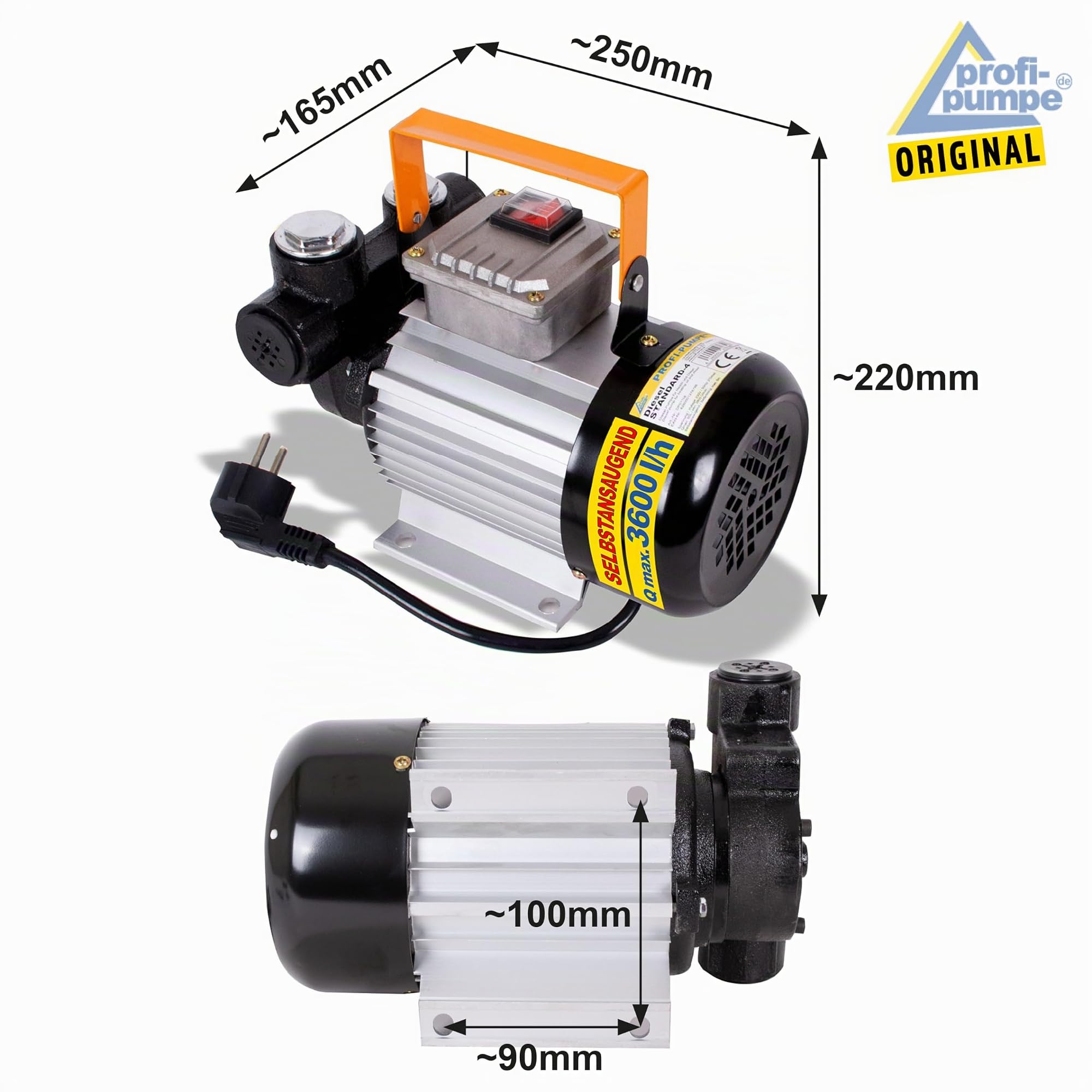 AMUR Profi-Pumpe® Kit Bomba de Gasoil 230V Standard-4 | Caudal 60L/min (3600 l/h) | Bomba de Trasvase Diésel Autocebante 370W | Incluye Pistola de Aluminio, Manguera de 6m y Accesorios de Latón