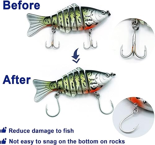 Miniatura 4 de FishTrip Ganchos individuales en línea de pesca - en línea ganchos para gancho agudos reemplazo para señuelos tapones agua salada agua dulce tamaño