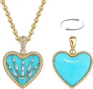 Fettero Gold Necklace for Women, 14K Gold Plated Heart Charm Necklaces for Women Double Sided Pendant Heart Necklace for Mom Wife Valentines' Day Jewelry