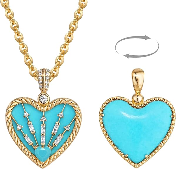 Fettero Gold Necklace for Women, 14K Gold Plated Heart Charm Necklaces for Women Double Sided Pendant Heart Necklace for Mom Wife Valentines' Day Jewelry