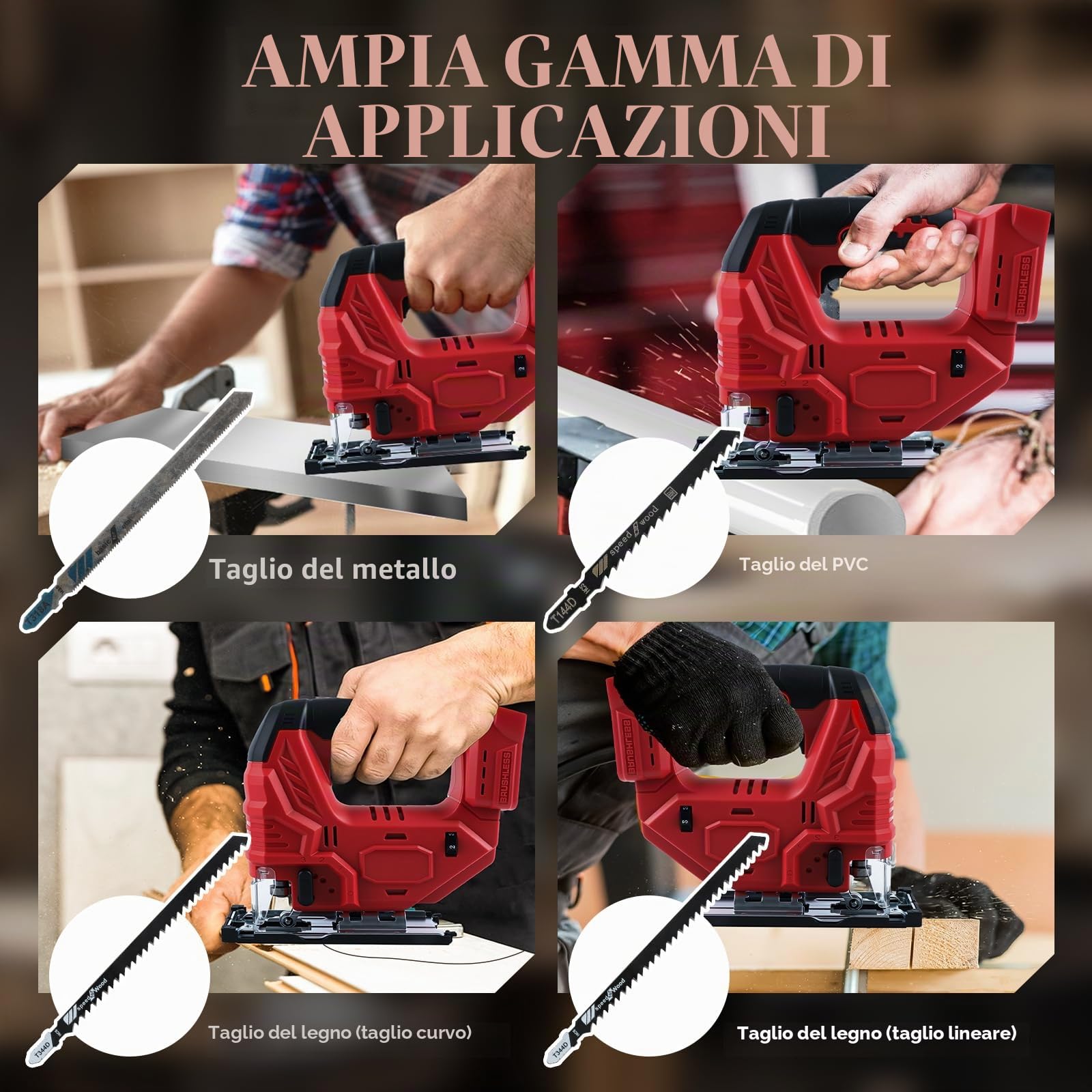 Seghetto alternativo senza fili per Milwaukee M18 18 V, 800 W, 3200 giri/min, senza spazzole, tagli smussati a 45°, 4 azioni orbitali, con lame seghetto alternativo per taglio dritto/curvo/circolare