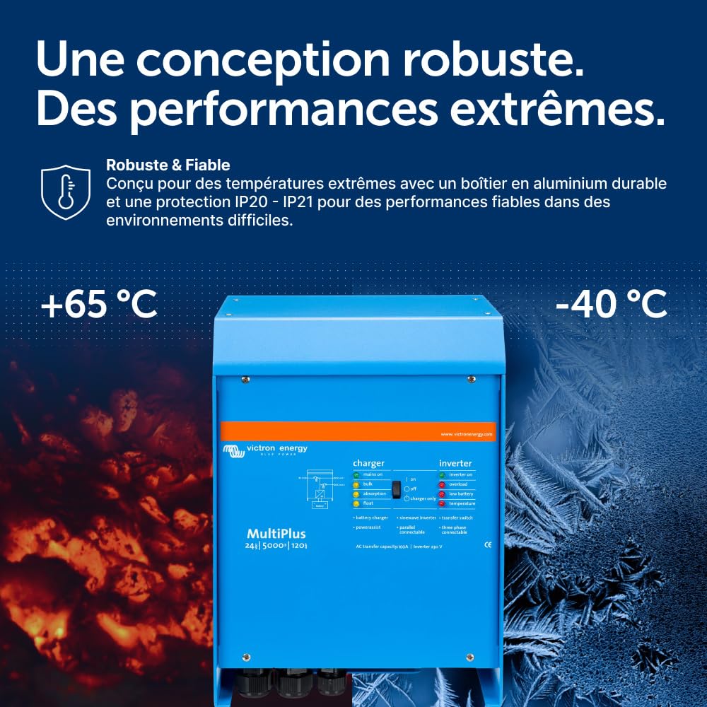 Victron Energy MultiPlus 230V, 5000VA 24-Volt Convertisseur à Sinusoïde Pure et Chargeur de Batterie 120 ampères