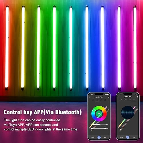 Miniatura 6 de LUXCEO P120 RGB - Luz de fotografía de mano, control de aplicación de 1350 lúmenes LED, varita de luz de video de 360° a todo color, 12 modos de