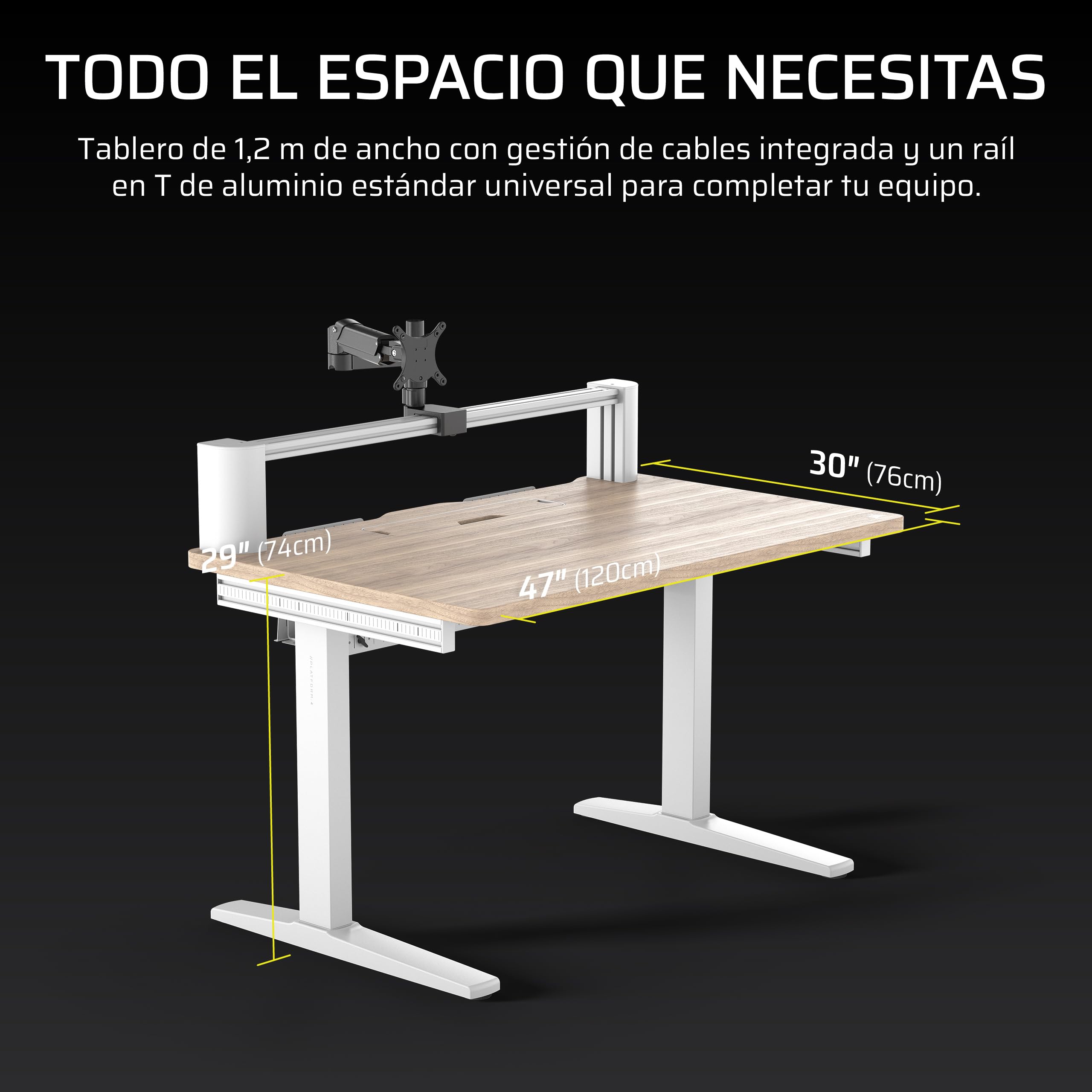 Corsair Platform:4 – 120 cm x 76 cm, Altura Fija, Escritorio de Pie para Juegos de Oficina, Cables Escritorio, Alimentación USB, Brazo para Monitor Incluido – Tinte Pino Blanco