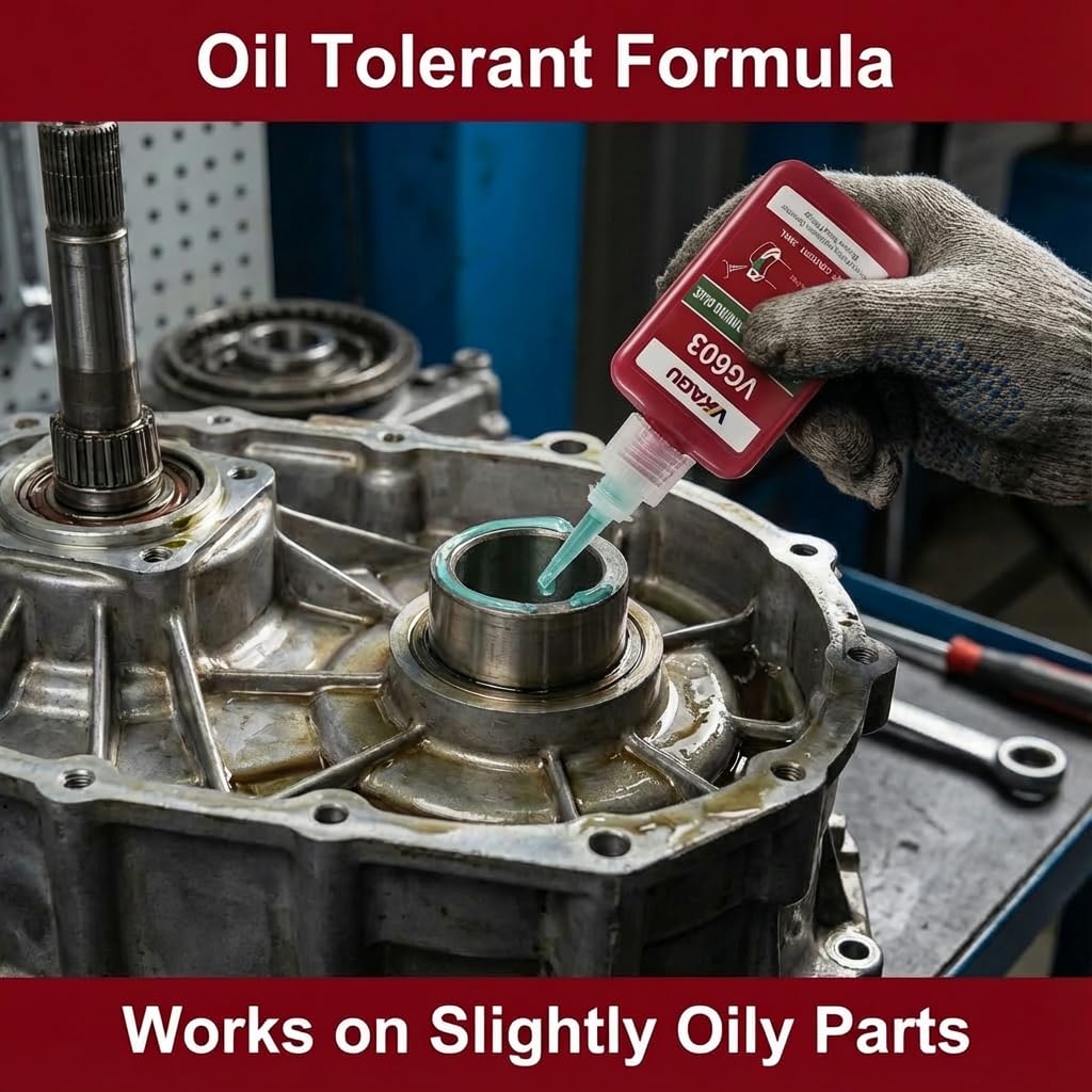 VG603 Retaining Compound (1.69 fl oz, 4 Pack), Industrial Grade Cylindrical Bonding Agent, High Strength & Oil Tolerant for Metal Fittings, Gears, Pulleys - MRO Workshop Supply