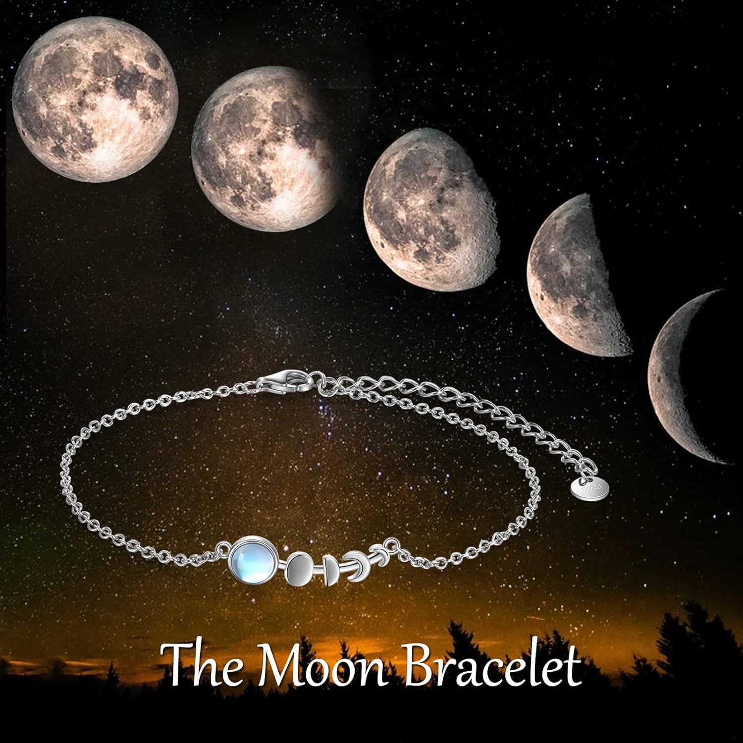 TIGER RIDER Moon Phase Necklace/Bracelet/Anklet 925 Sterling Silver Moonstone Summer Beach Jewelry for Women - Image 4