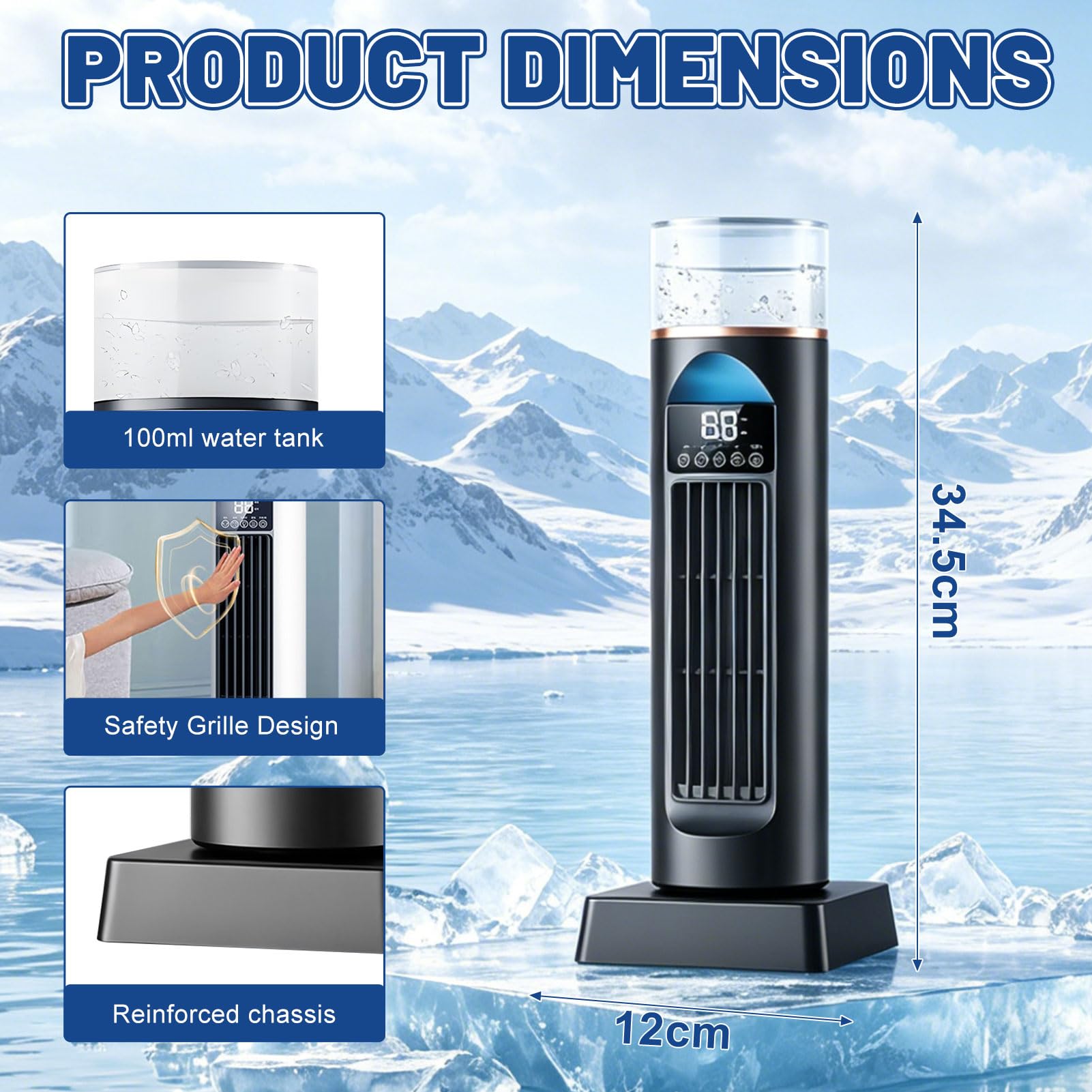 Torre de aire acondicionado AC, ventilador de aire frío, aire acondicionado portátil con temporizador de 8H, ventilador de aire frío con 9 niveles, silencioso, oscilante y sin aspas, con mando a