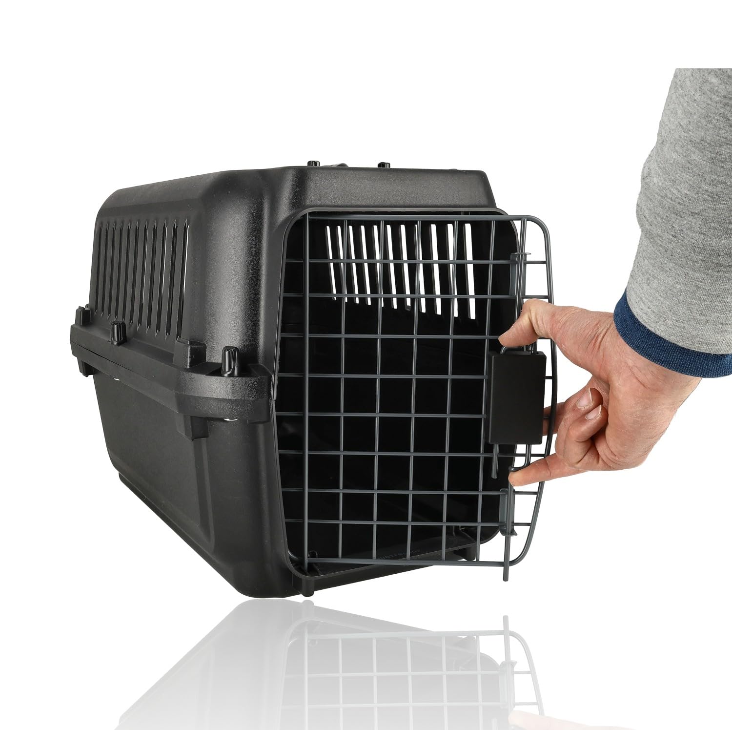 Katzenbank / Hundebank Klein 50x35x34 cm - Transportbox Katze & Kleiner Hund bis 12 kg - Zerlegbarer Reisekorb mit Schrauben - Tragbare Kunststoff-Transportbox Schwarz
