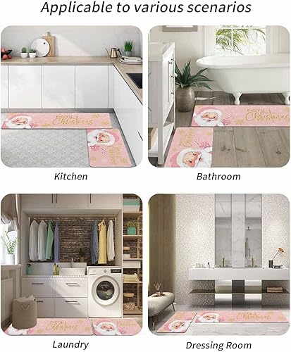 Miniatura 6 de Tapete de baño con Papá Noel rosa para bañera, antideslizante, de secado rápido y absorbente, tierra de diatomeas, para ducha, dormitorio, cocina,