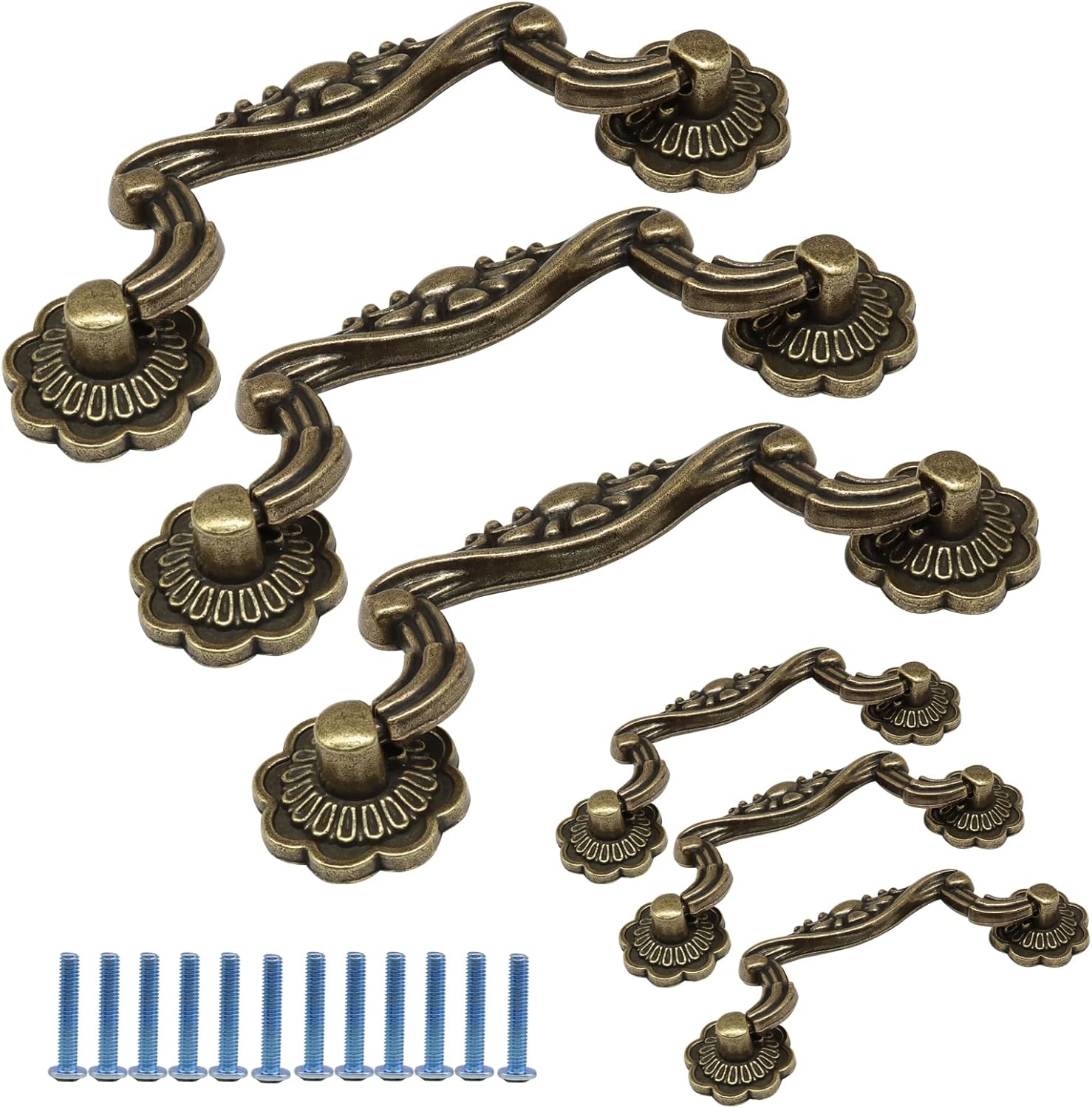 6PCS 3.75 Inch Vintage Drop Pulls,Antique Bronze Drawer Pull Handles Bail Handle(3.75" Hole Spacing,4.5" Total Length)
