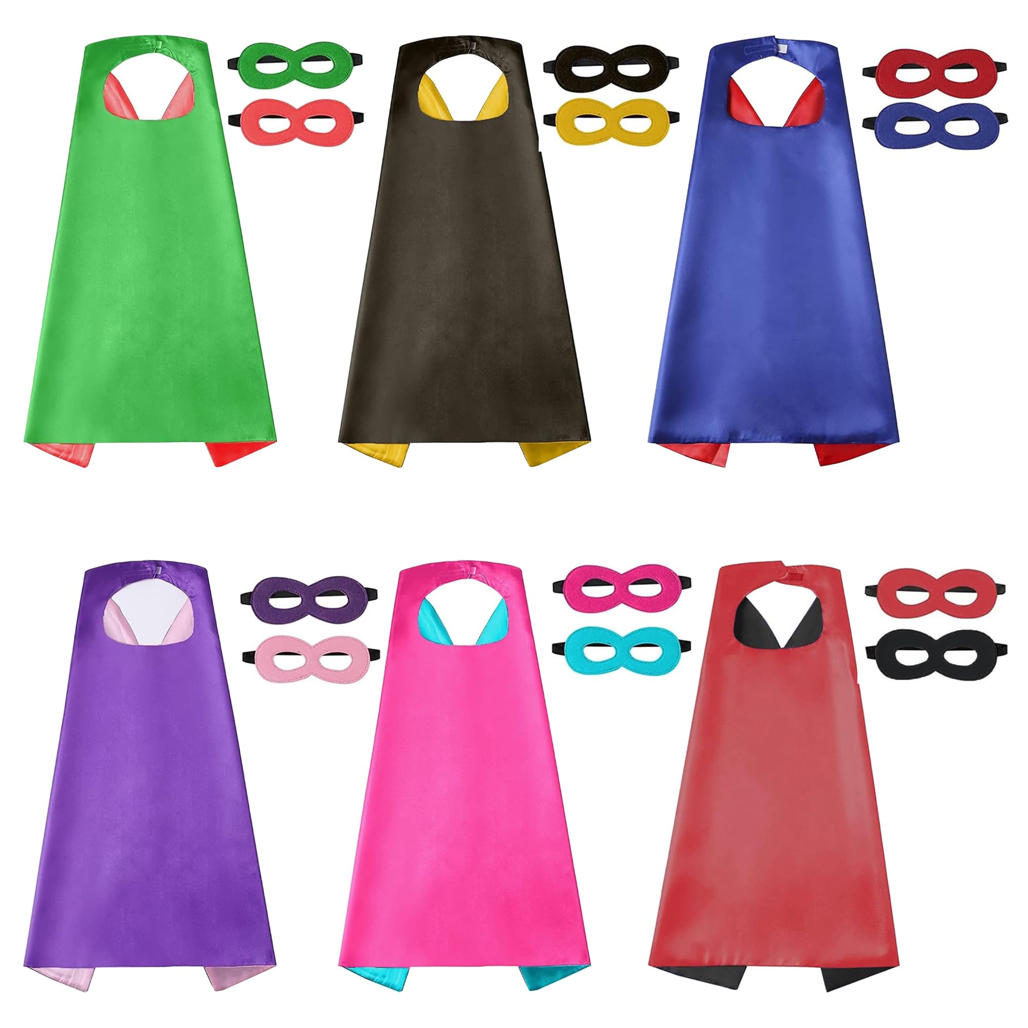 Kids Superhero Cape Mask Set - Hero Costume 6 Double Sided Fancy Dress Cosplay - Party Dress Up Supplies for Boys & Girls - Image 2