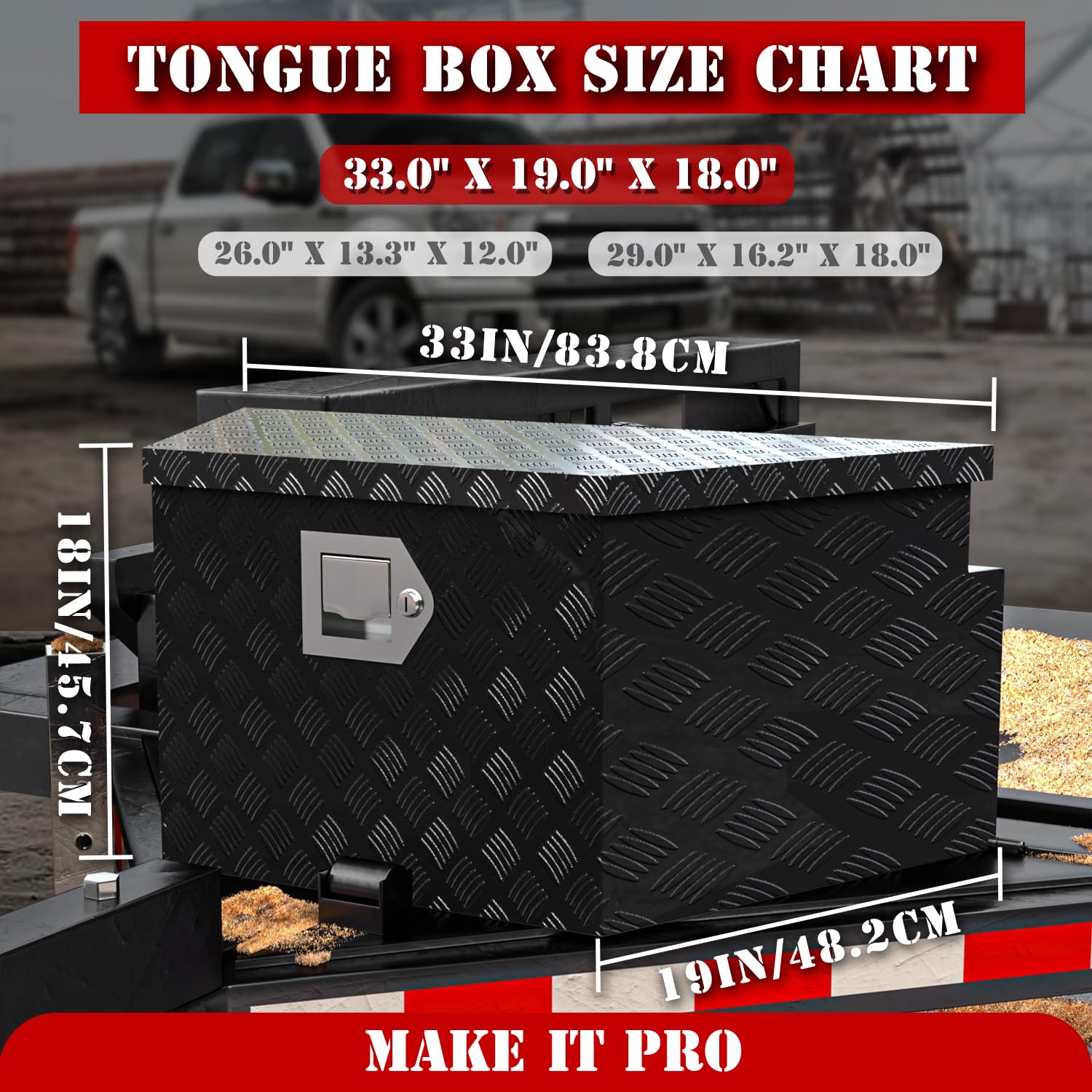 KitsPro 33 Inch Trailer Tongue Box Universal For ATV UTV RV Truck, Gloss Black