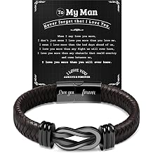 Leather Bracelet Gifts for Men Black Braided Leather Stainless Steel Infinity Bracelets Gifts for Son Grandson Man Boyfriend Brother Dad