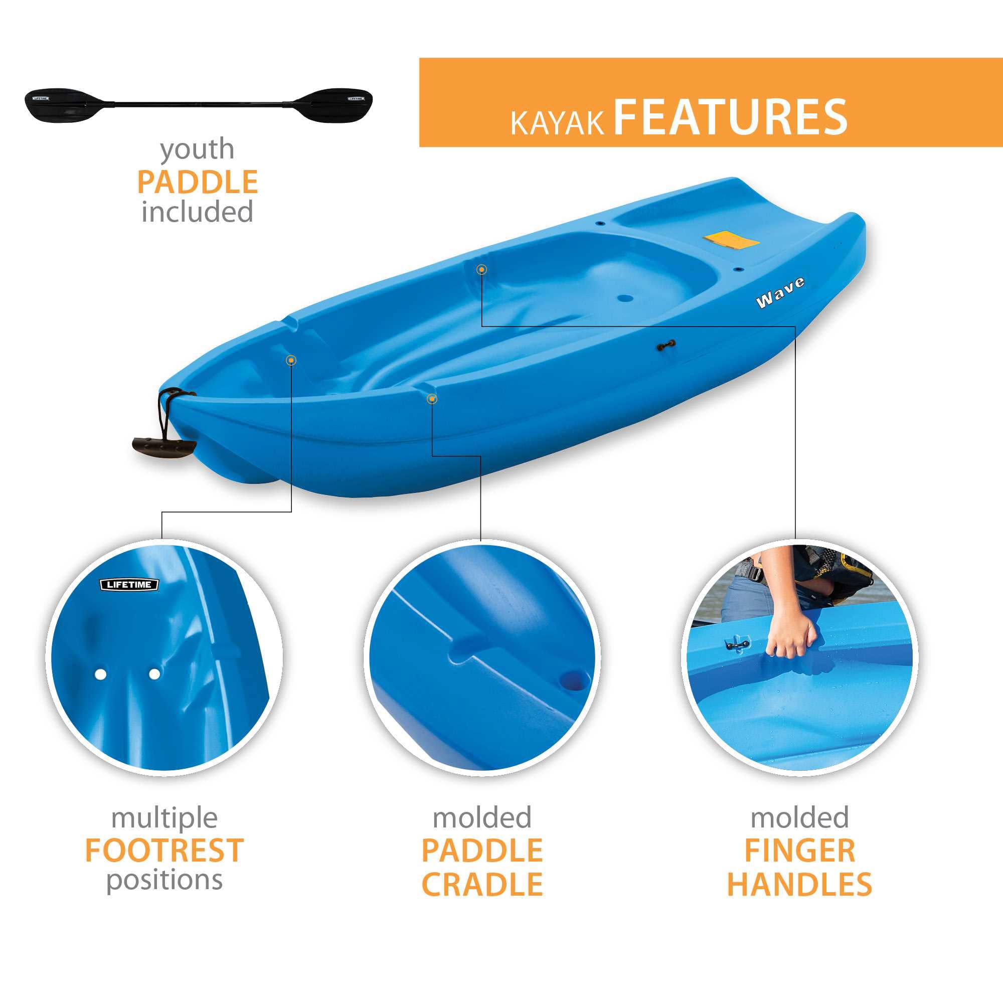 Lifetime Youth Wave Kayak, Blue, 6'