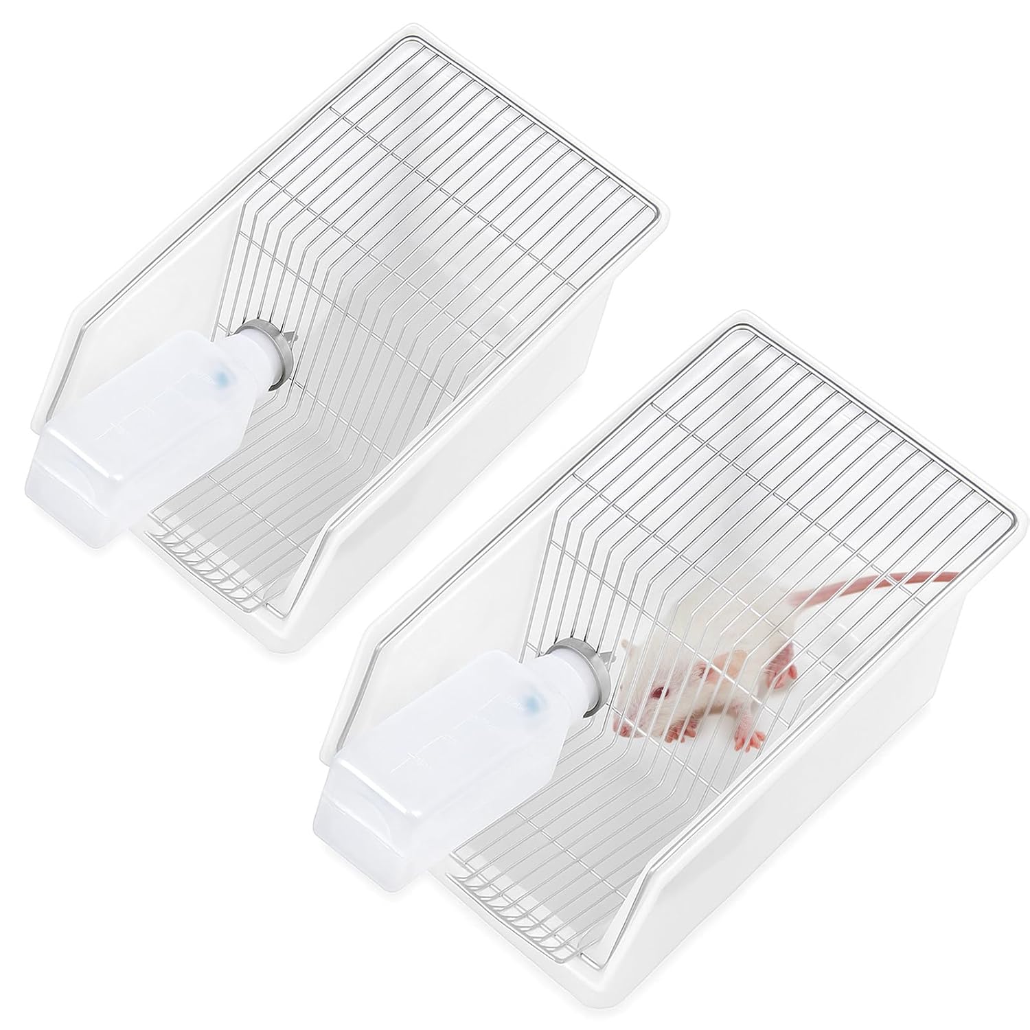 LemonRoad 2 Pack Small Lab Mouse Rat Breeding Cage 11.8"x7"x5.8" with 250ml Water Drinking Bottle for Small Lab Animals