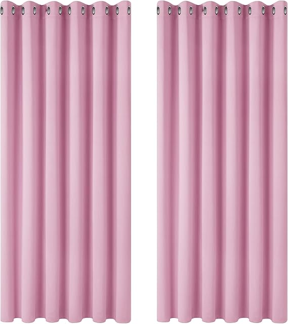 Deconovo Window Treatment Super Soft Thermal Insulated Eyelet Blackout Curtains Bedroom 90 x 108 Inch Pink 2 Panels