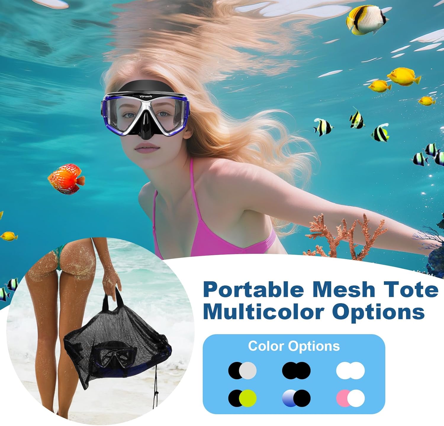 Snorkeling Gear for Adults, Anti-Fog 4-Window Snorkel Mask and Dry Top Snorkel Set, Adult Snorkel Set with Panoramic View, Soft Silicone, Mesh Bag for Scuba Diving, Swimming, Travel - Image 7