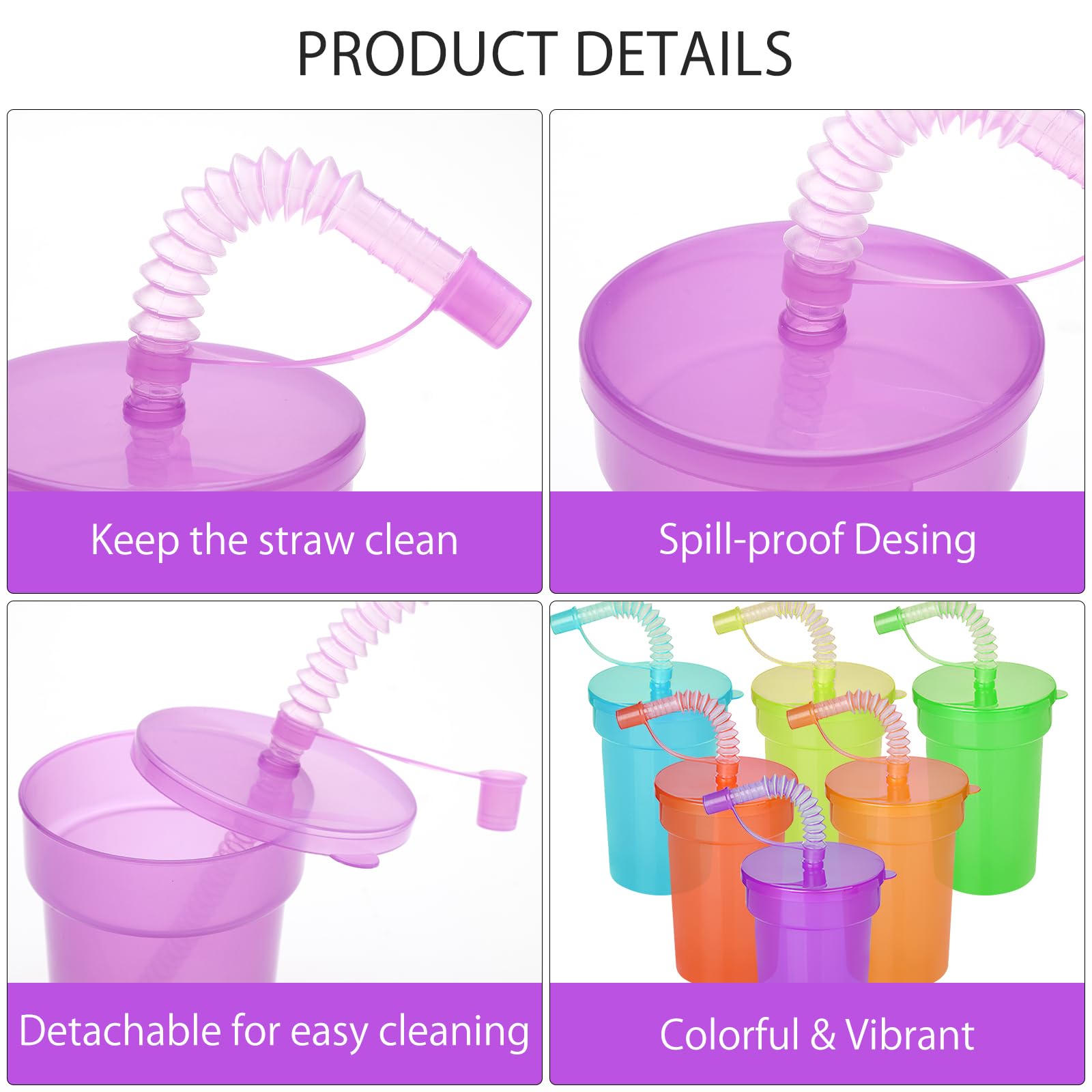 Operitacx 6 bicchieri di plastica riutilizzabili, bicchieri per bambini con cannucce integrate, bicchieri in plastica colorata per bambini e picnic