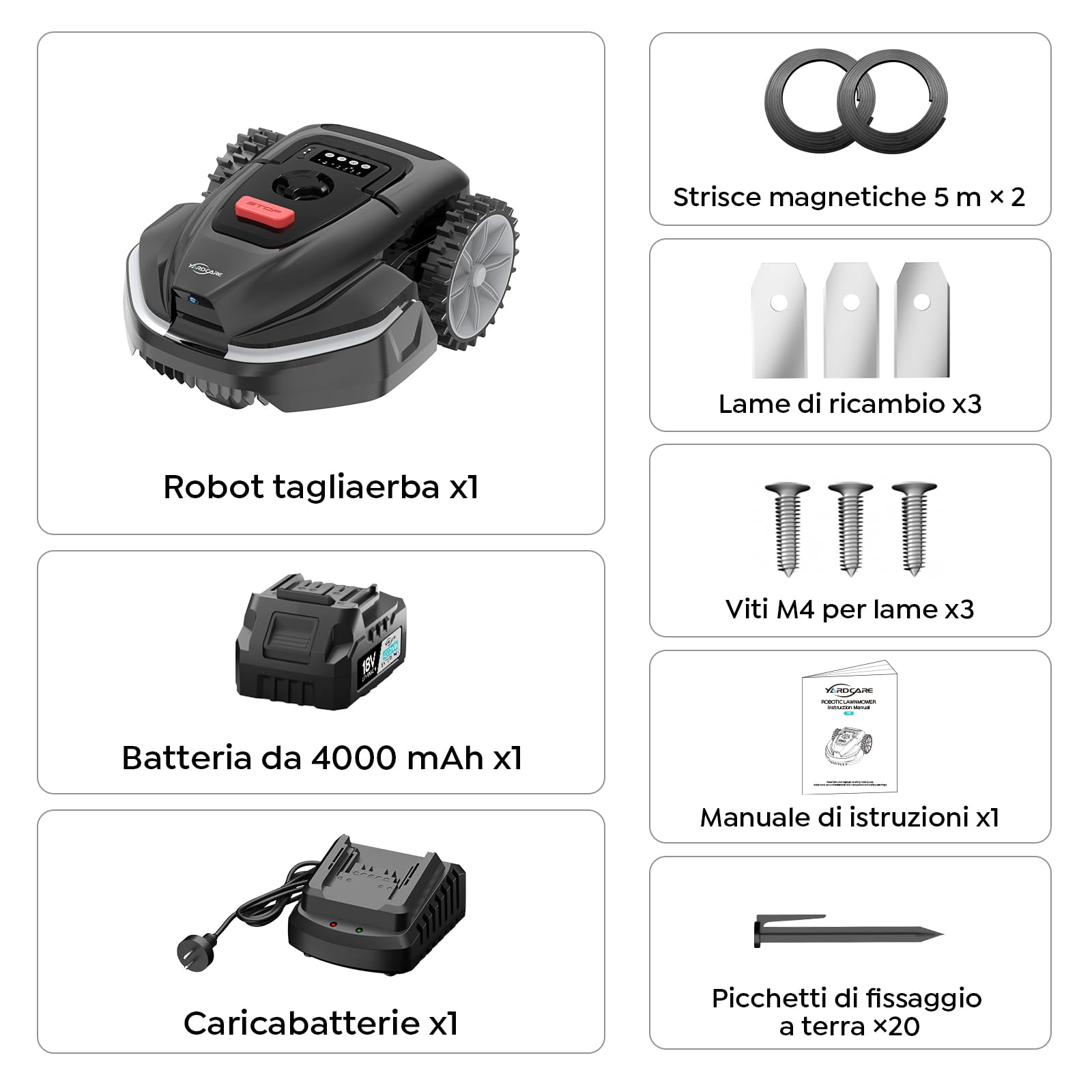 YARDCARE V3 Robot Cortacésped sin Cable Perimetral, Navegación Visual con IA, Detección de más de 150 Obstáculos, Control por App, Motor sin Escobillas, 50 dB, Altura de Corte Ajustable